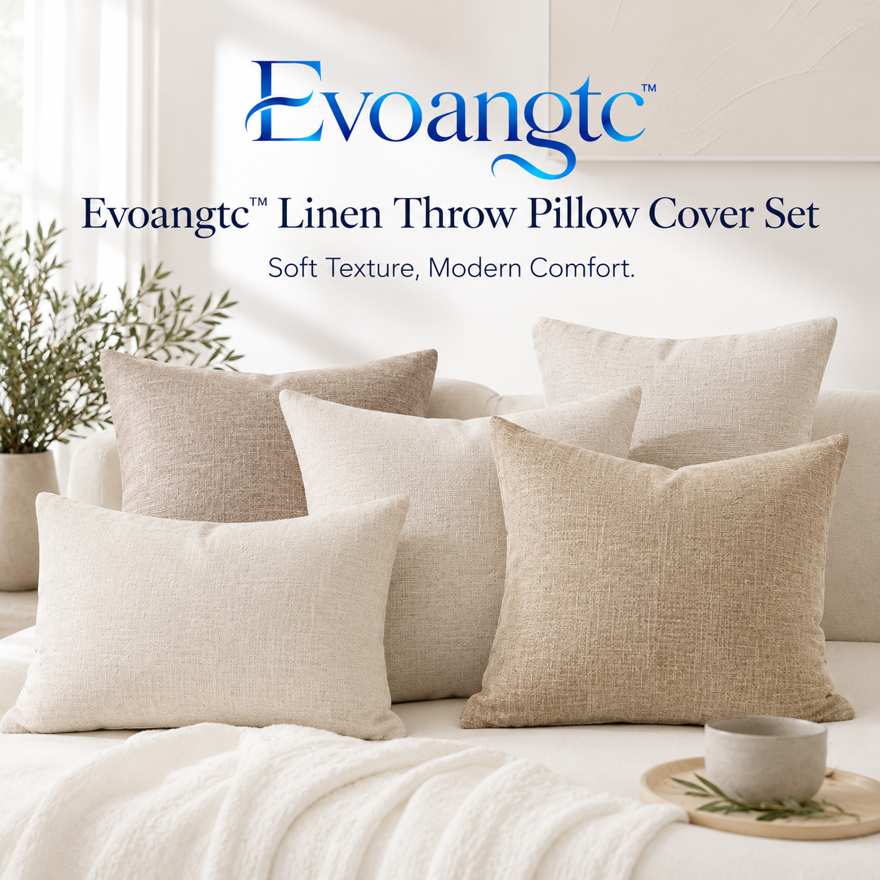 Evoangtc™ Linen Throw Pillow Cover Set – Modern Decorative Cushion Covers, Soft Home Accent
