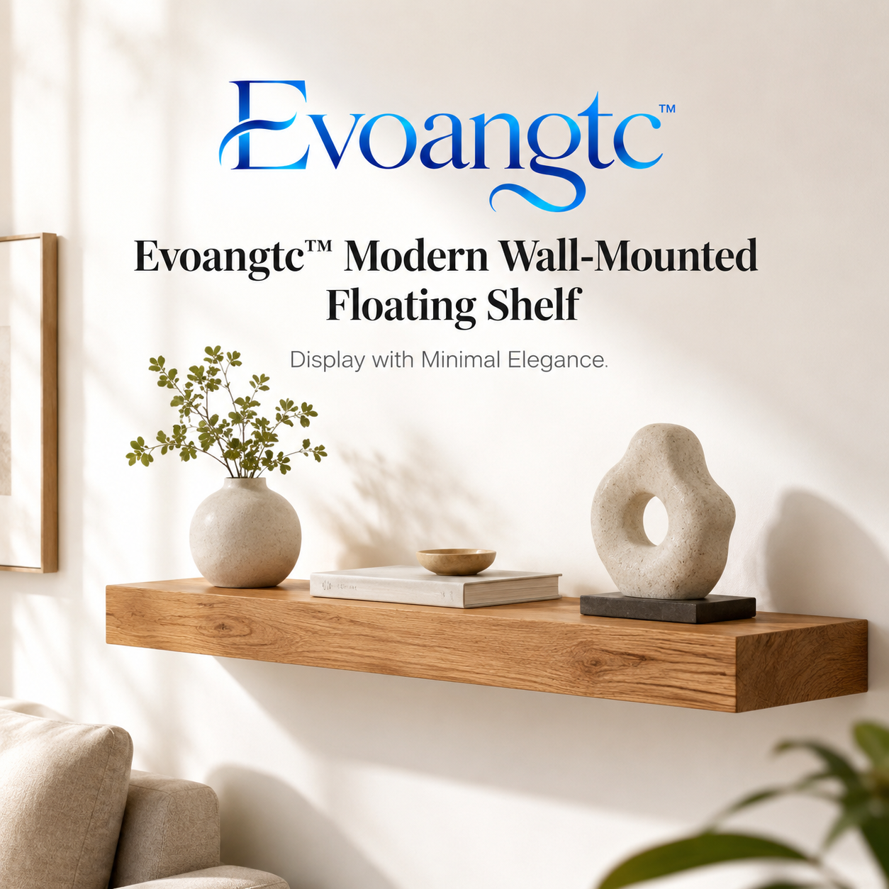 Evoangtc™ Modern Wall-Mounted Floating Shelf – Solid Wood Storage, Minimalist Home Display