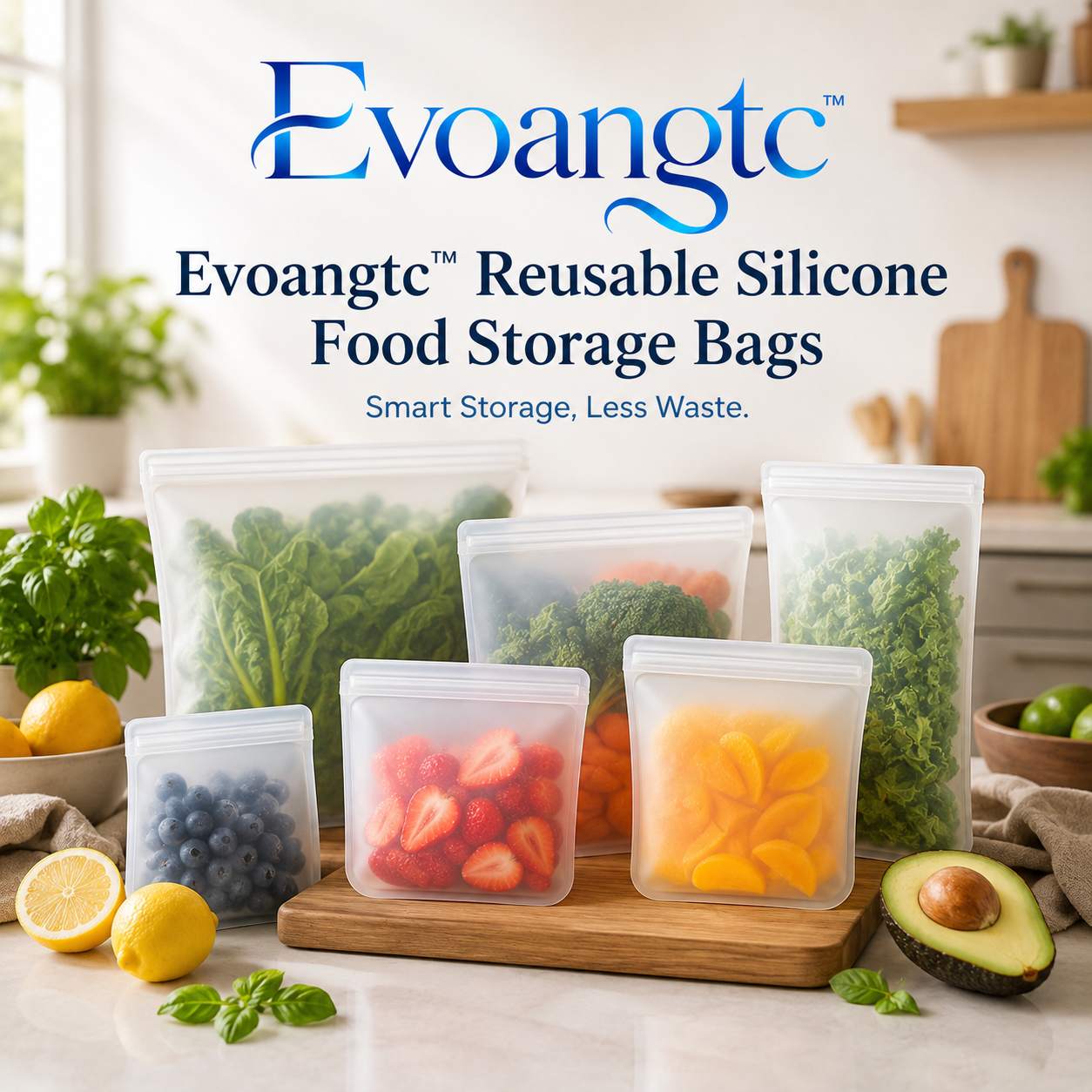 Evoangtc™ Reusable Silicone Food Storage Bags – Eco-Friendly Kitchen, Freezer & Microwave Safe