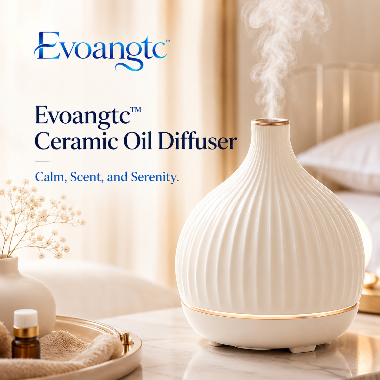 Evoangtc™ Ceramic Oil Diffuser – Ultrasonic Essential Oil Humidifier, Relaxation & Aromatherapy