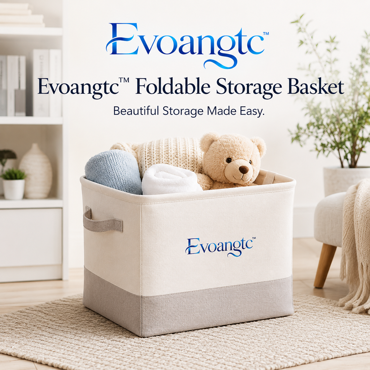 Evoangtc™ Foldable Storage Basket – Canvas & Cotton Organizer, Toy, Laundry, or General Storage