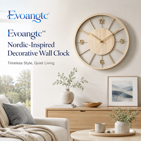 Evoangtc™ Nordic-Inspired Decorative Wall Clock – Modern Silent Quartz, Living Room Accent